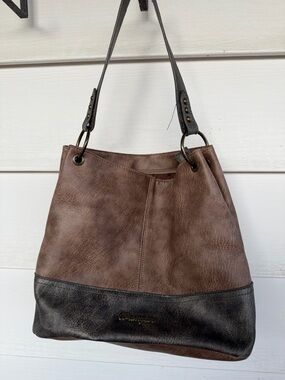 Wrangler by Montana West Two-Tone Vegan Leather Hobo Bag – Brown & Charcoal